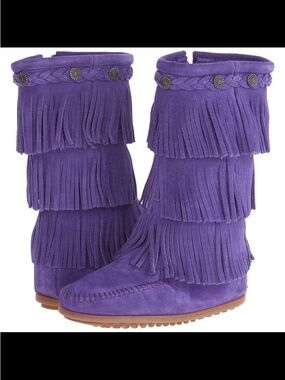 Minnetonka Toddler 3-Layer Fringe Suede Mid Calf Slip On Side Zip Winter Boot